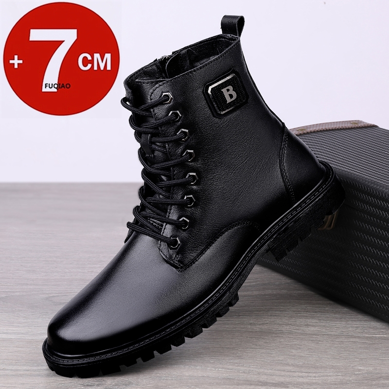 Men'S Accessories Leather - メンズ本革エレベーターブーツ 冬用暖かい裏地付きジップアップアンクルブーツ 7cm隠し身長アップ ビジネスフォーマルカジュアル用