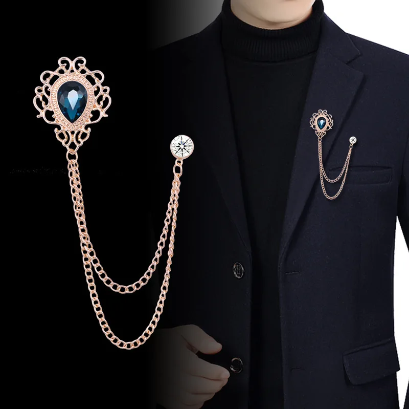 Men'S Suit Accessories - 新しいヴィンテージタッセルチェーンラインストーンクリスタルラペルピン - ユニセックス男性女性スーツシャツ襟ネクタイアクセサリーファッションジュエリー