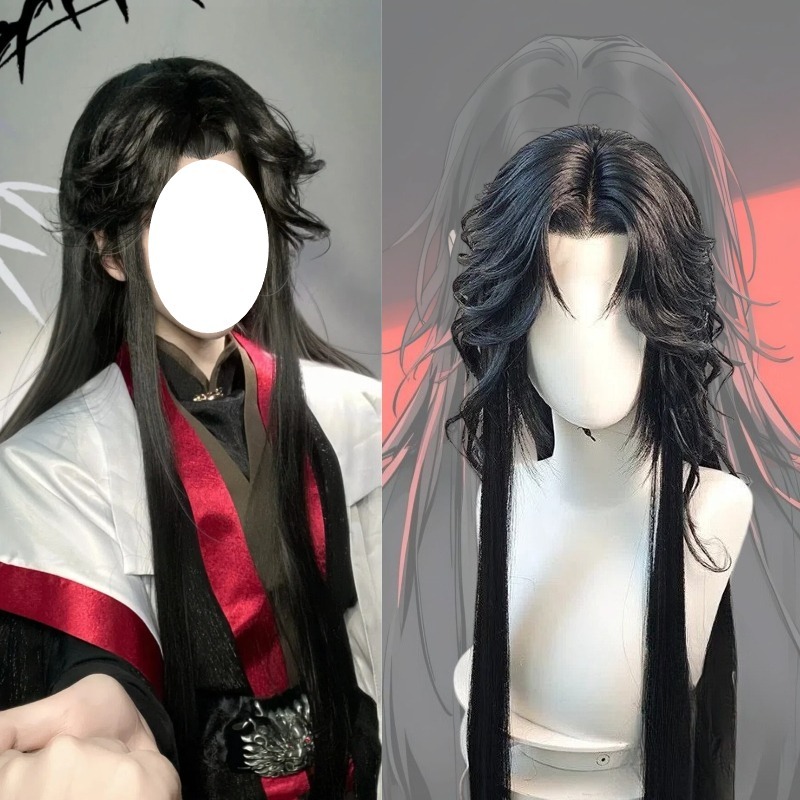 Men'S Suit Accessories - アニメ「ザ・スカム・ヴィランズ・セルフ」羅冰河カスタマイズウィッグ黒髪ロングヘアユニセックス神清丘ウィッグ中国ファンウィッグ+キャップ