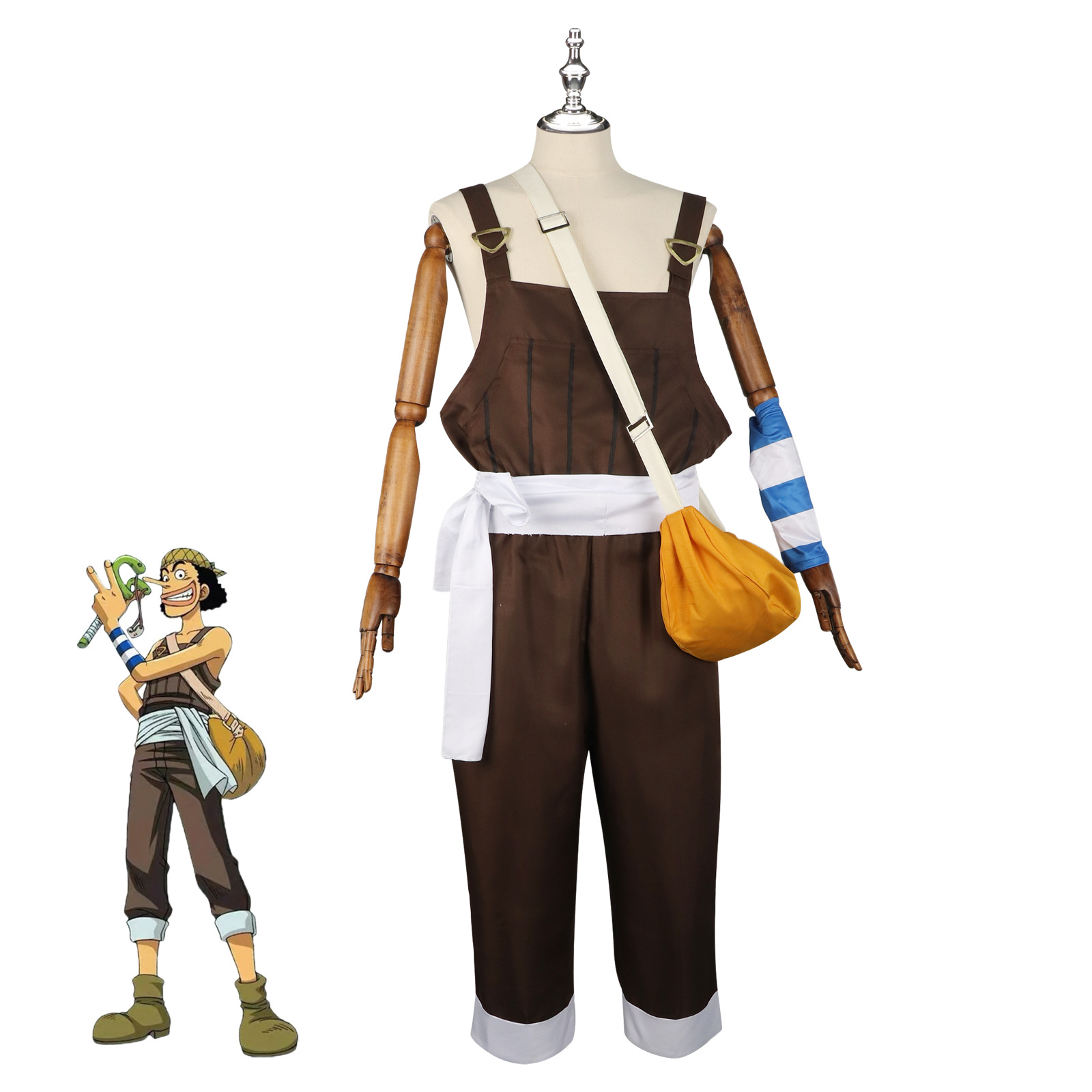 Men'S Suit Accessories - アニメ UUsopp コスプレ衣装ブラウンロンパース制服 Tシャツスカーフフルセット成人男性カーニバルハロウィンスーツ 5 個アクセサリー