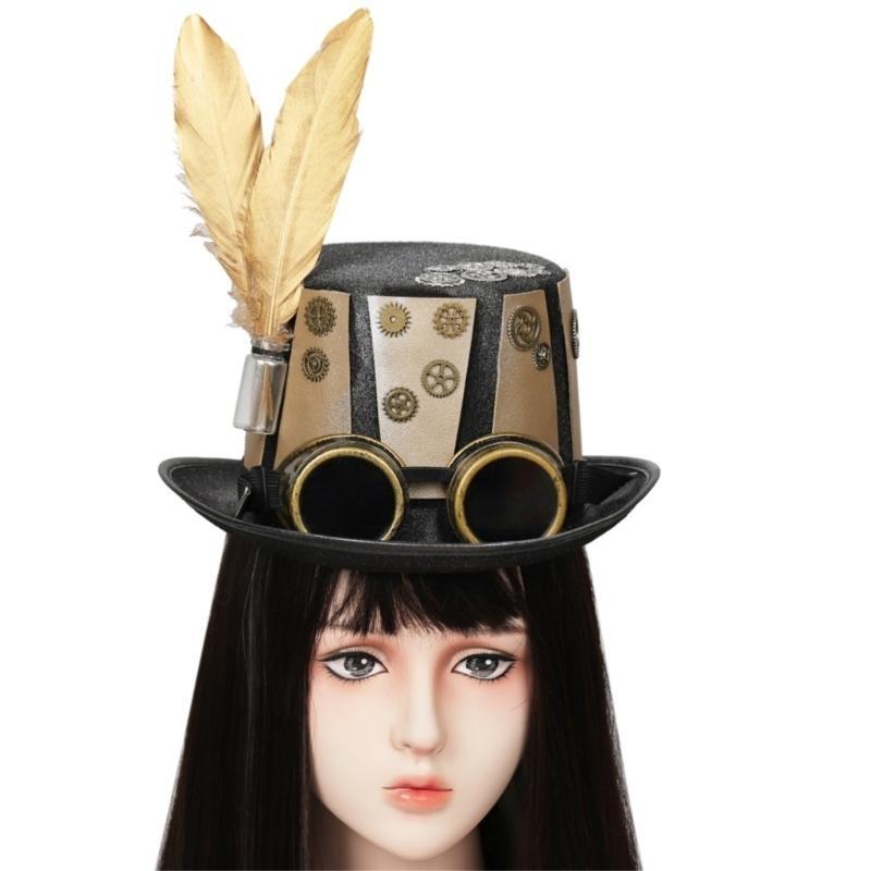 Men'S Victorian Accessories - 652F ゴールド ギア シルクハット スタイリッシュなヘッドピース スチームパンクの男性と女性