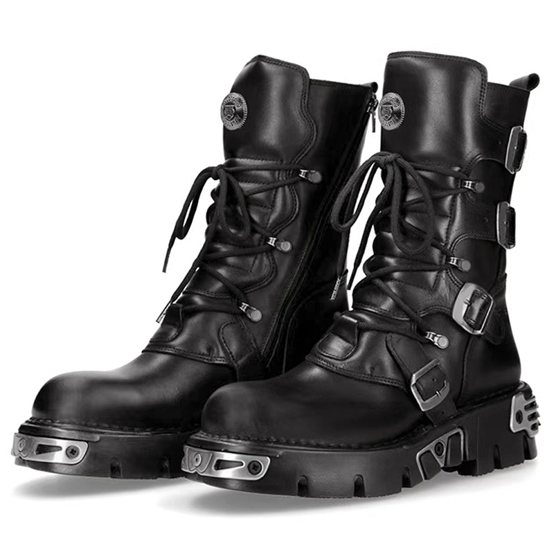 Men'S Accessories Leather - 男性高級ファッションパンクゴシックハイバイクブーツオリジナルレザーシューズカウボーイプラットフォームブーツレディースデザイナーロングボタ男性