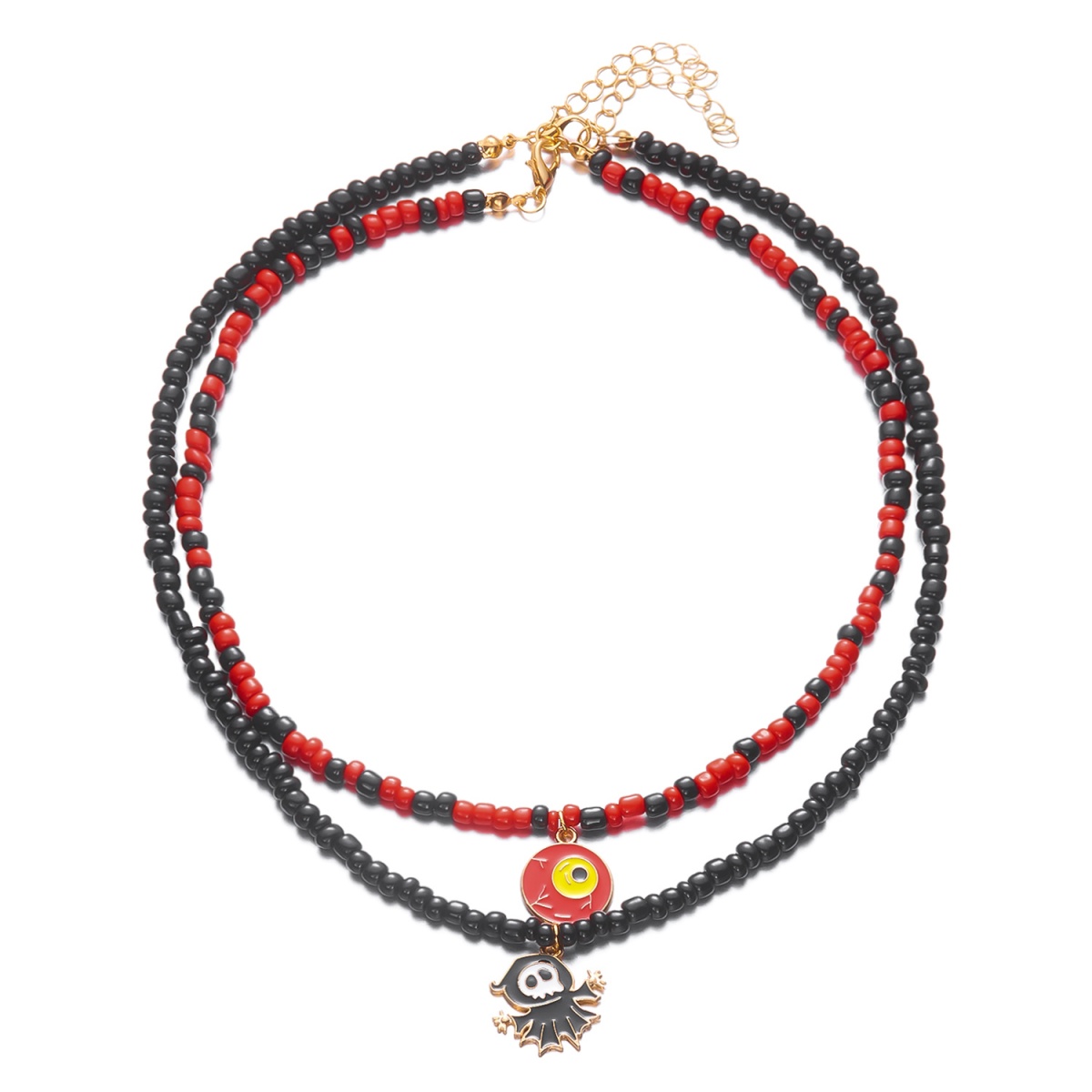 Men Accessories Evil Eye - 二重層邪眼ペンダントネックレスハロウィンゴーストビーズチョーカーゴシックジュエリー女性男性ボヘミアンパーティーアクセサリーギフト