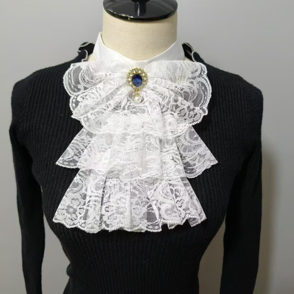 Men'S Victorian Accessories - 新しい取り外し可能なビクトリア朝のレース襟レイヤードエリザベス朝風フェイクカラーホワイトコスチュームアクセサリーステージパーティー用