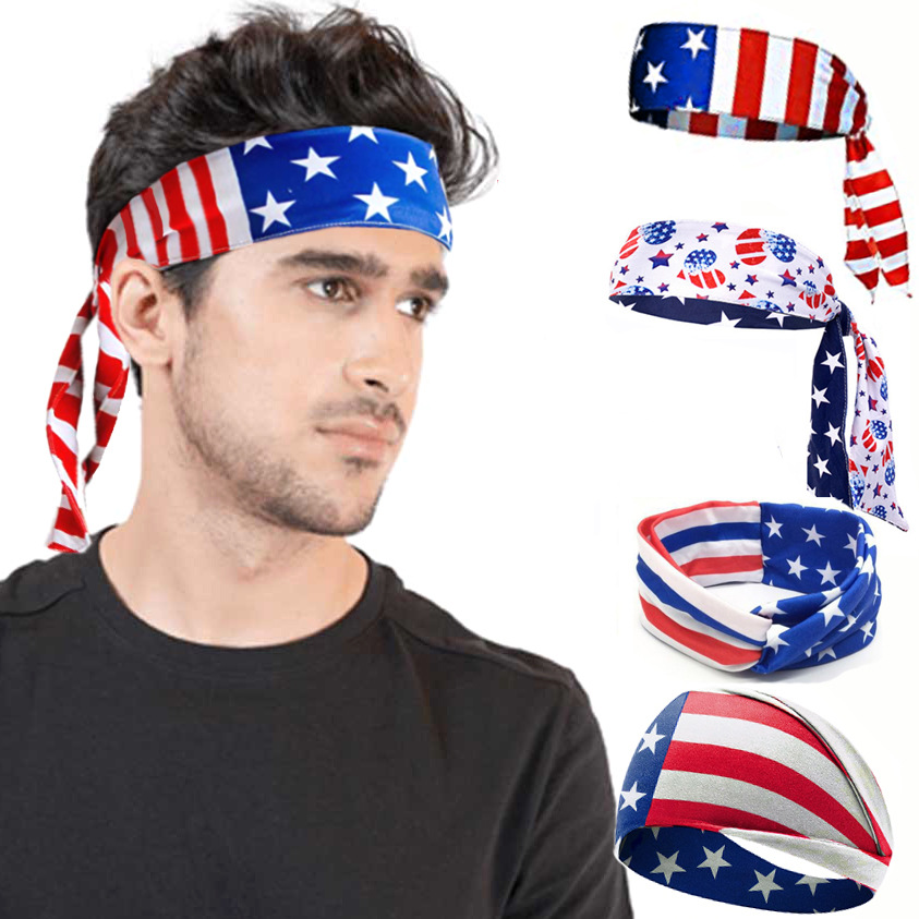 Men'S Yoga Accessories - 米国旗独立記念日ヘアバンド男性女性ヘッドバンドワイドターバンスポーツヨガヘアバンドツイストノットヘッドラップヘアアクセサリー