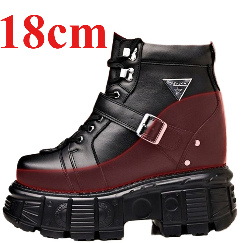 Men'S Accessories Leather - 本革オートバイブーツ靴男性用 18 センチメートルエレベーターブーツ宴会ホストステージバーデート俳優レジャー増加靴