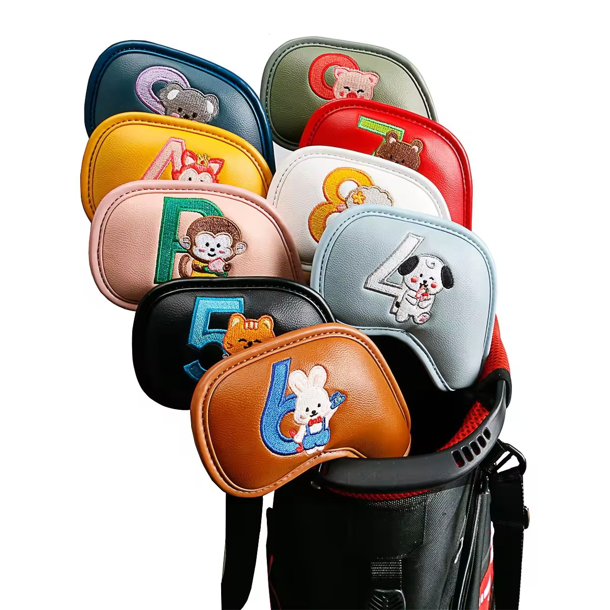 Men'S Accessories Leather - 9個入りのかわいい漫画風動物ゴルフアイアンヘッドカバー、PUレザー刺繍クラブプロテクター、男性女性ゴルファーへのゴルフアクセサリーギフト