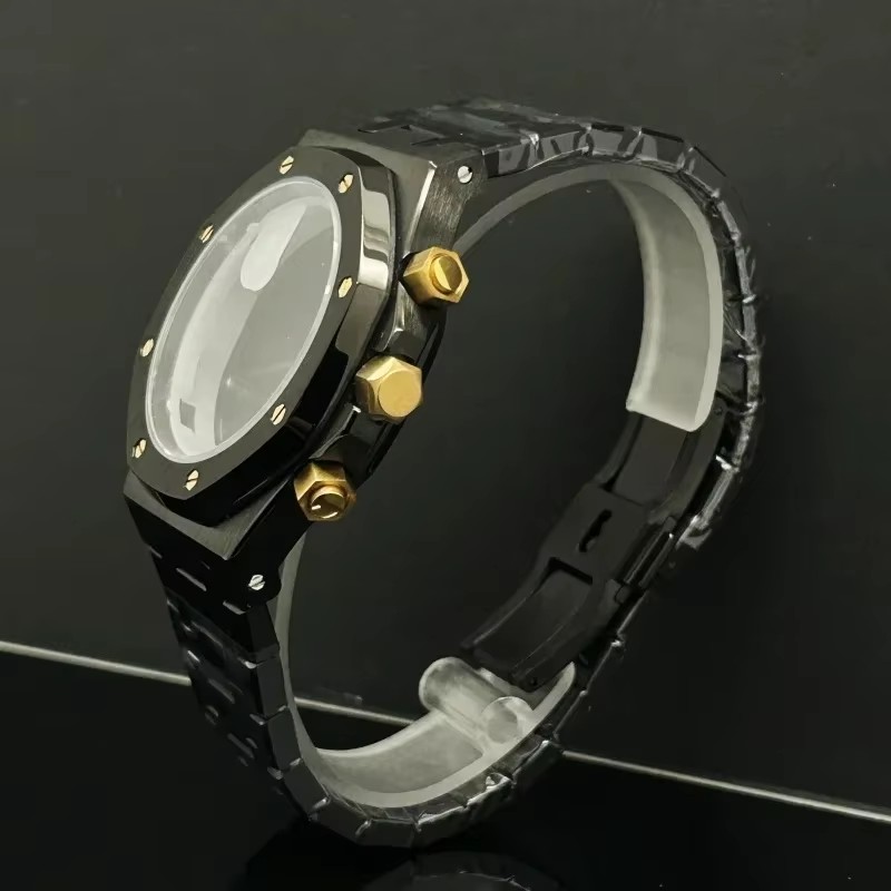 Men Accessories Logo - 41 ミリメートルローズゴールドブラック腕時計メンズクロノグラフステンレス鋼ケースストラップ日本 Vk63 クォーツムーブメント修正されたアクセサリーロゴなし