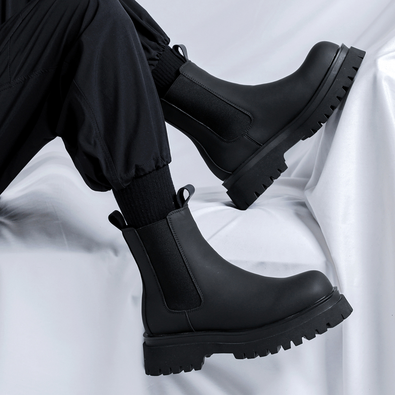 Men'S Accessories Leather - 2026プラットフォームブラックハイカットブーツ メンズ ハイヒール 本革 アンクルチェルシーブーツ メンズ