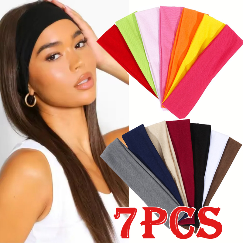 Men'S Yoga Accessories - 7 個固体弾性ヘアバンドヨガヘッドバンド女性男性シンプルなスポーツランニング汗吸収弾性ヘアバンドヘアアクセサリー