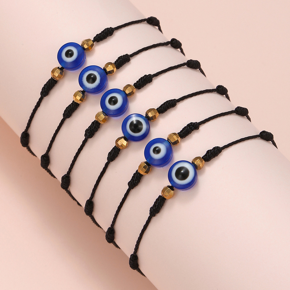 6 個ブルー邪眼ブレスレットセット女性男性用 7 ノット編組 - Men Accessories Evil Eye のレビューと価格