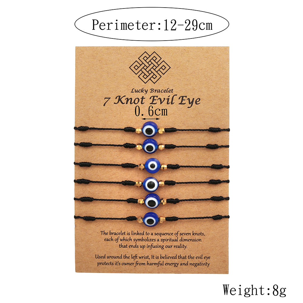 6 個ブルー邪眼ブレスレットセット女性男性用 7 ノット編組 - Men Accessories Evil Eye のレビューと価格