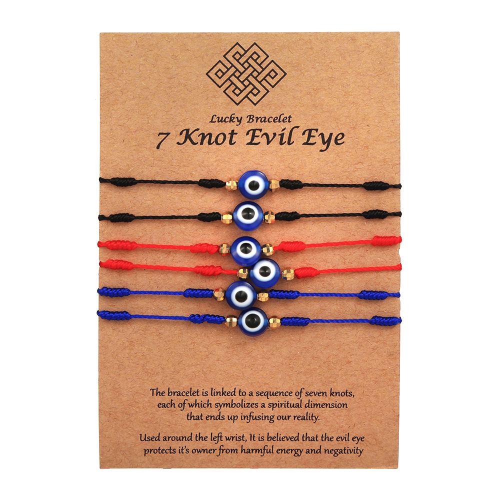 6 個ブルー邪眼ブレスレットセット女性男性用 7 ノット編組 - Men Accessories Evil Eye のレビューと価格