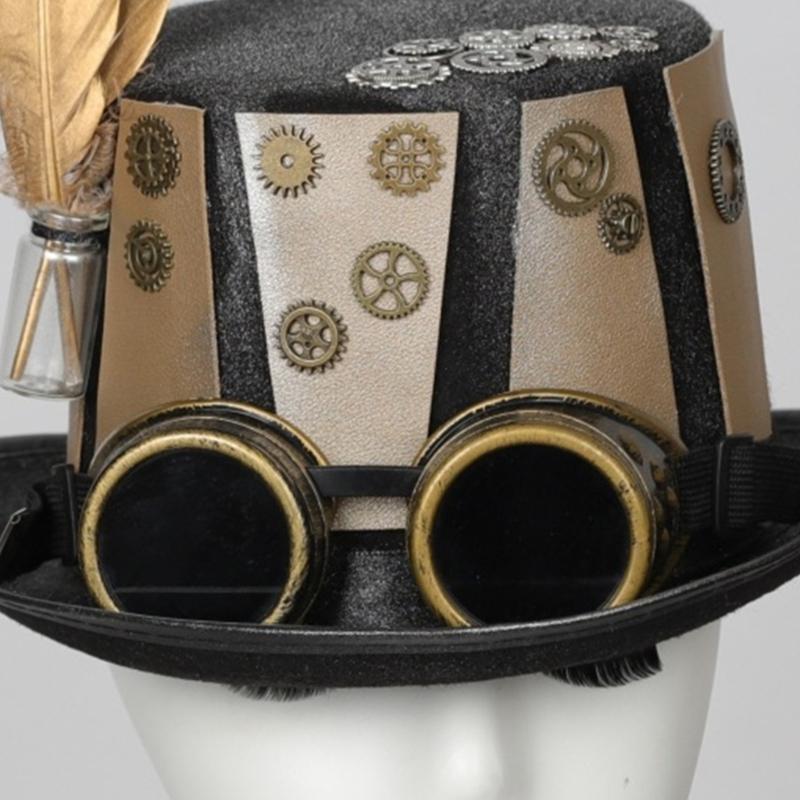 652F ゴールド ギア シルクハット スタイリッシュなヘッ - Men'S Victorian Accessories のレビューと価格