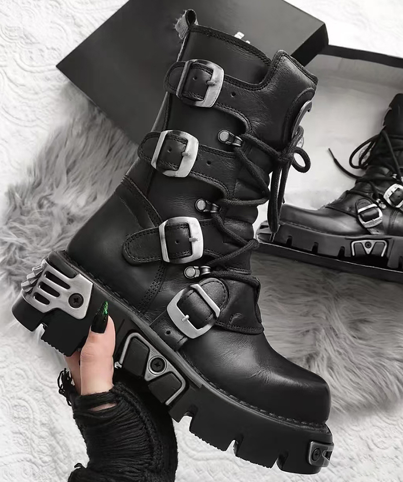 男性高級ファッションパンクゴシックハイバイクブーツオリジナル - Men'S Accessories Leather のレビューと価格