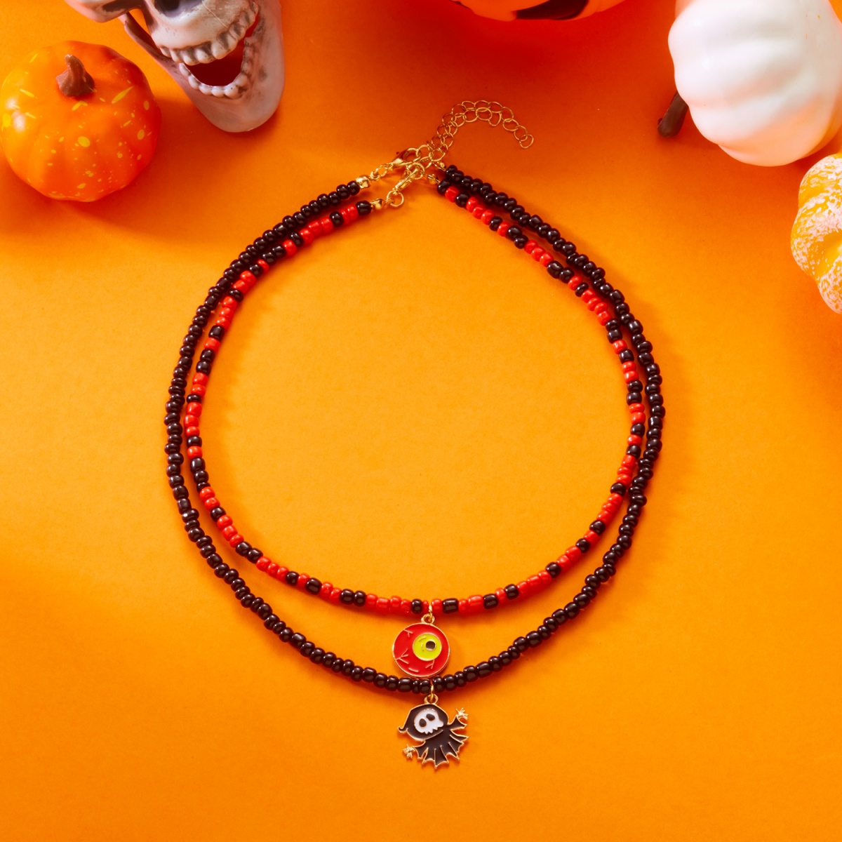 二重層邪眼ペンダントネックレスハロウィンゴーストビーズチョー - Men Accessories Evil Eye のレビューと価格