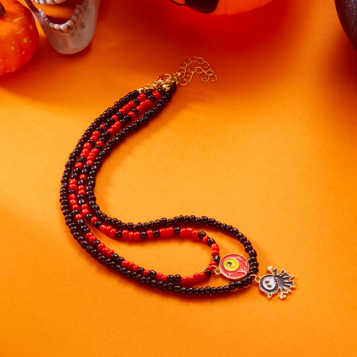 二重層邪眼ペンダントネックレスハロウィンゴーストビーズチョー - Men Accessories Evil Eye のレビューと価格