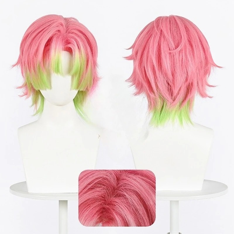 甘露寺蜜璃 コスプレウィッグ ピンク グリーンヘア 人工ウィ - Men'S Suit Accessories のレビューと価格