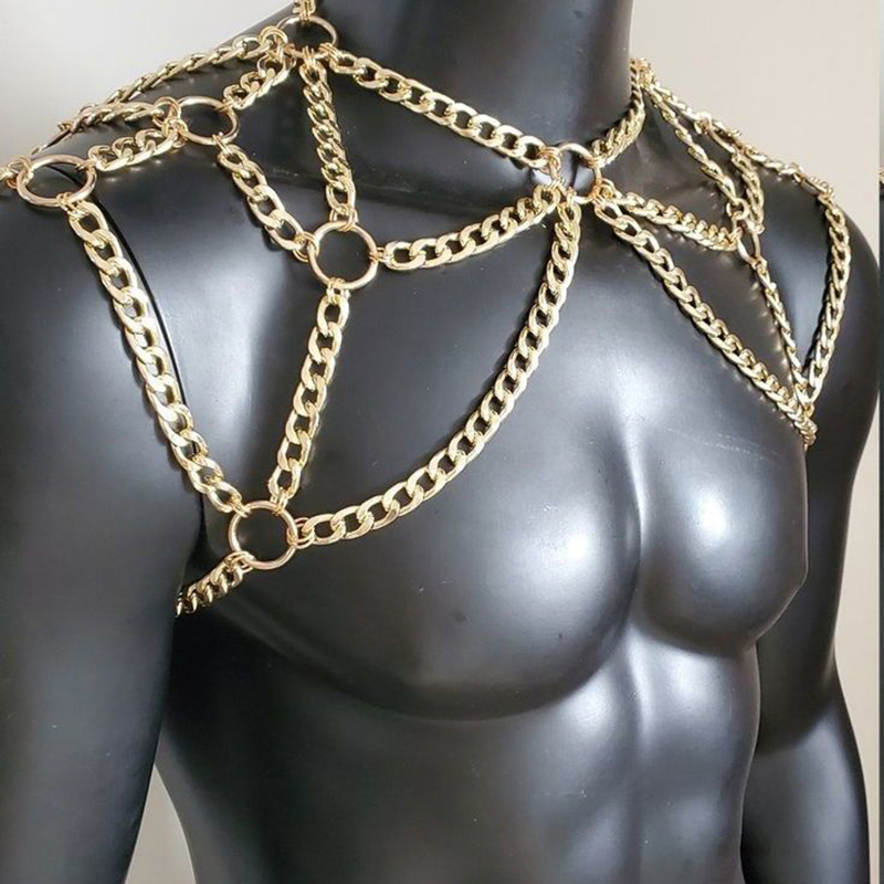 パンク男性ショルダーボディチェーンバックメタルネックレスボデ - Men Accessories For Beach のレビューと価格