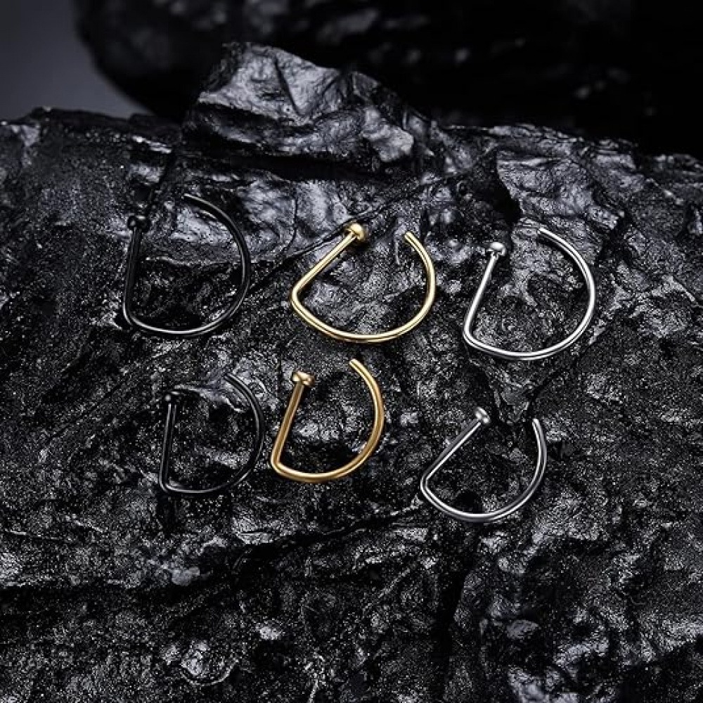 4個セット ノンピアス D型ノーズリング フェイクノーズカフ - Men'S Minimalist Accessories のレビューと価格