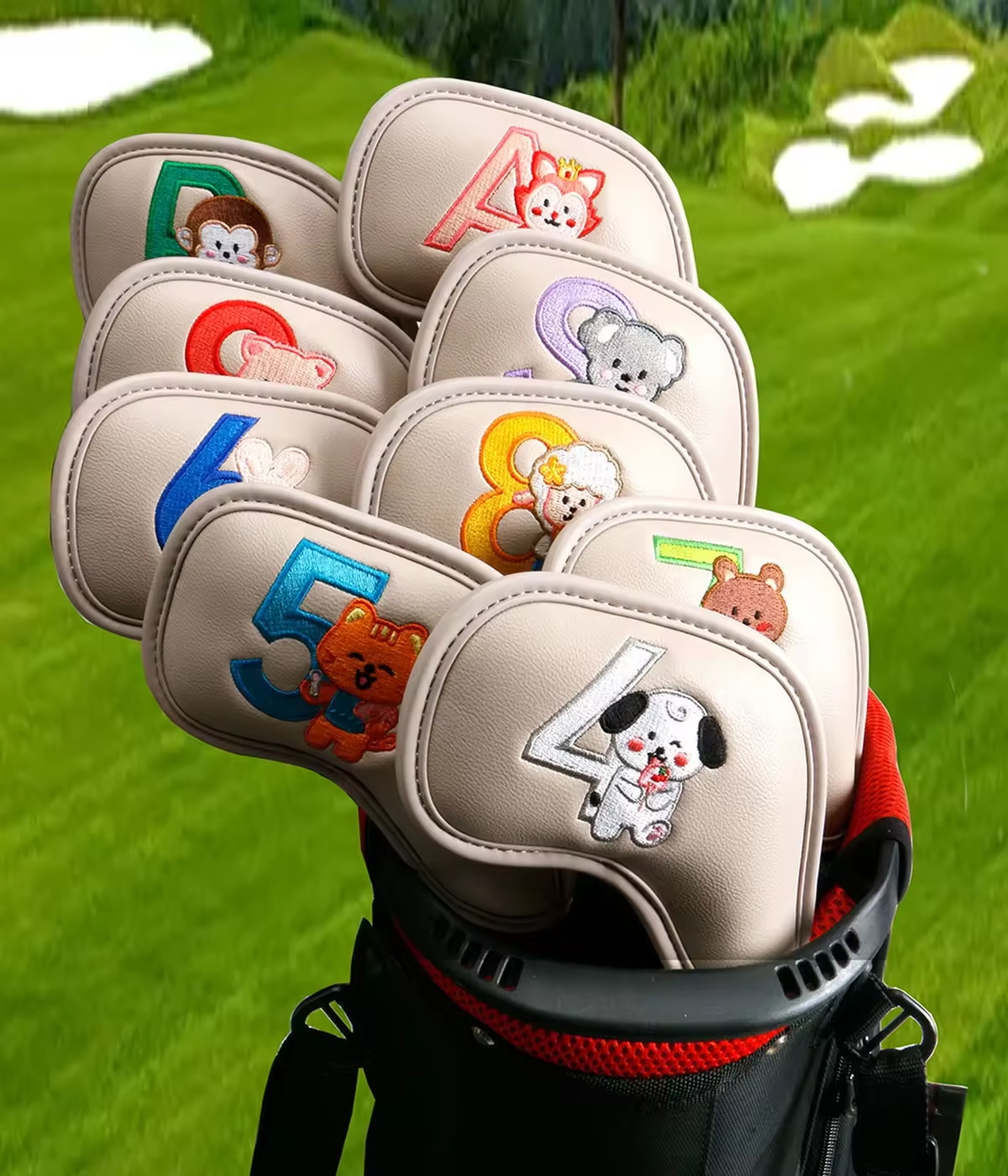 9個入りのかわいい漫画風動物ゴルフアイアンヘッドカバー、PU - Men'S Accessories Leather のレビューと価格