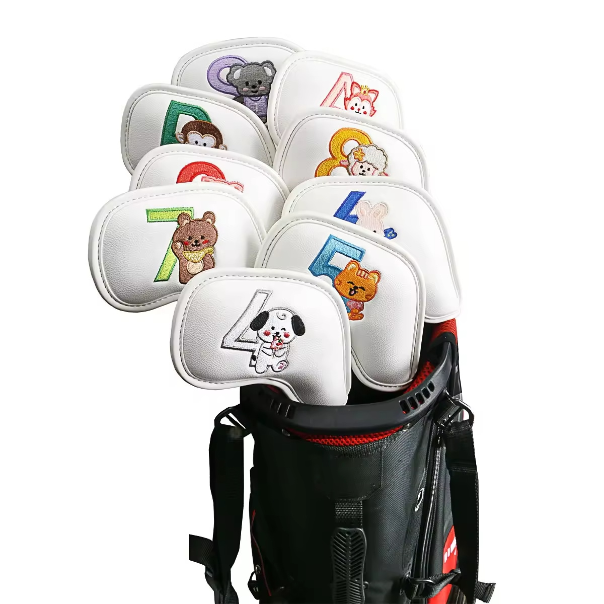 9個入りのかわいい漫画風動物ゴルフアイアンヘッドカバー、PU - Men'S Accessories Leather のレビューと価格