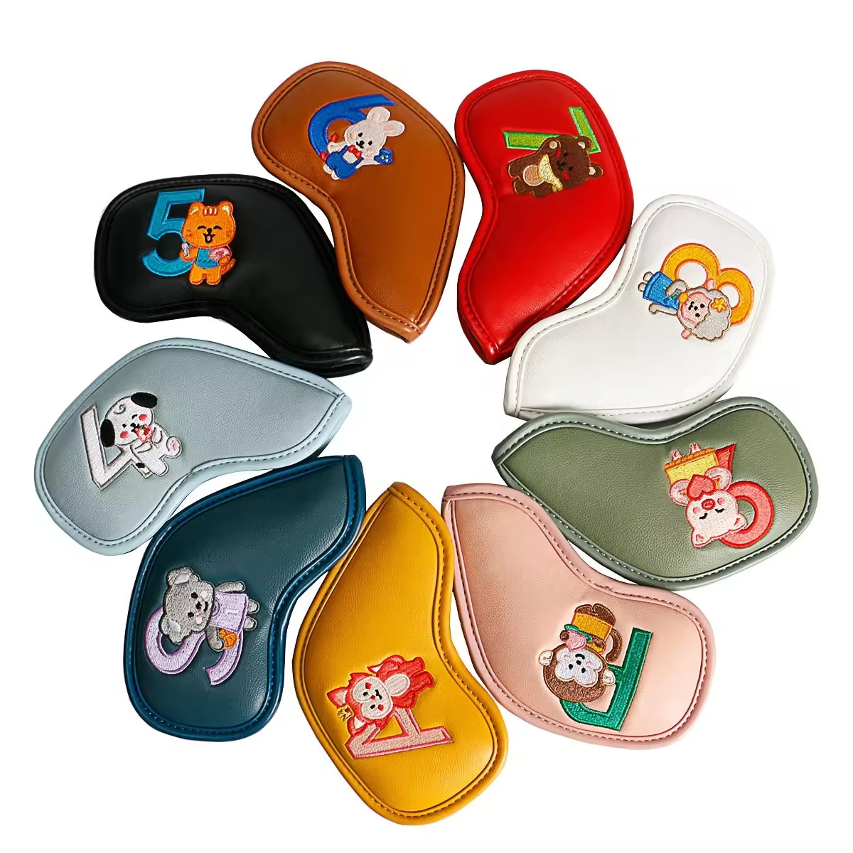 9個入りのかわいい漫画風動物ゴルフアイアンヘッドカバー、PU - Men'S Accessories Leather のレビューと価格