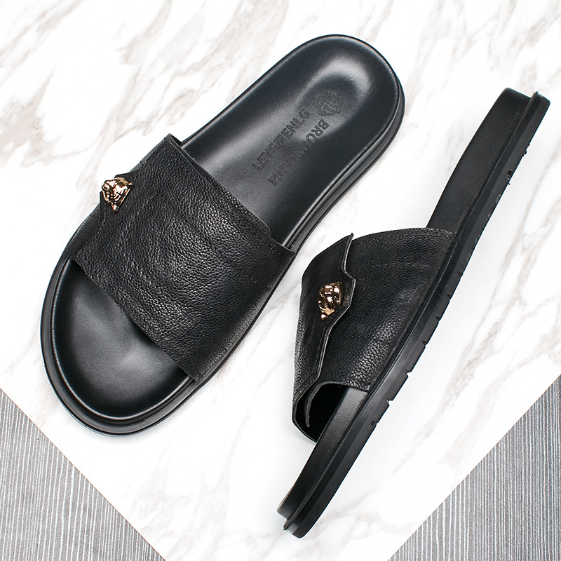 2025年新作 本革スリッパ メタル装飾 滑り止め ビーチサ - Men'S Accessories Leather のレビューと価格