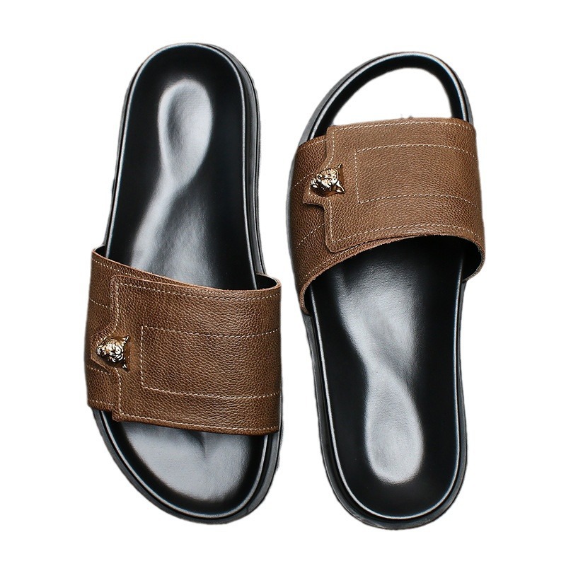 2025年新作 本革スリッパ メタル装飾 滑り止め ビーチサ - Men'S Accessories Leather のレビューと価格