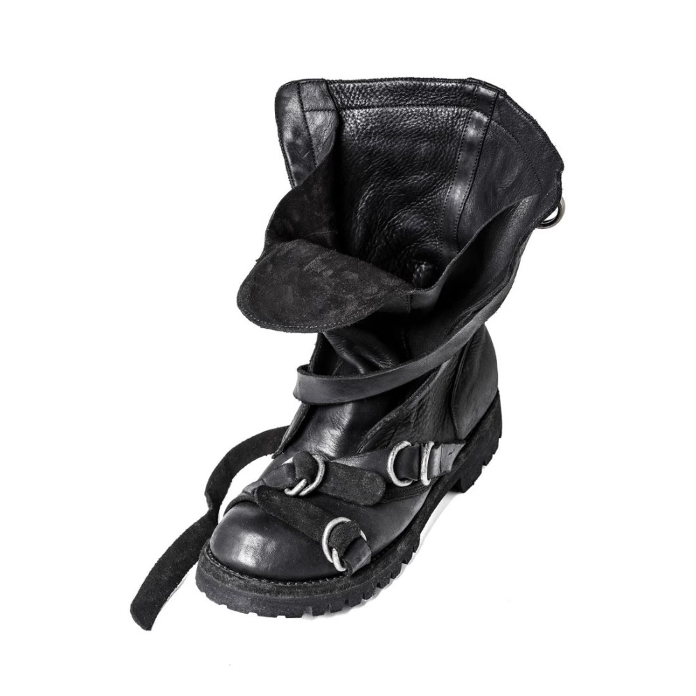 メンズレザーオートバイブーツパンクレトロ厚底ミッドカーフナイ - Men'S Accessories Leather のレビューと価格